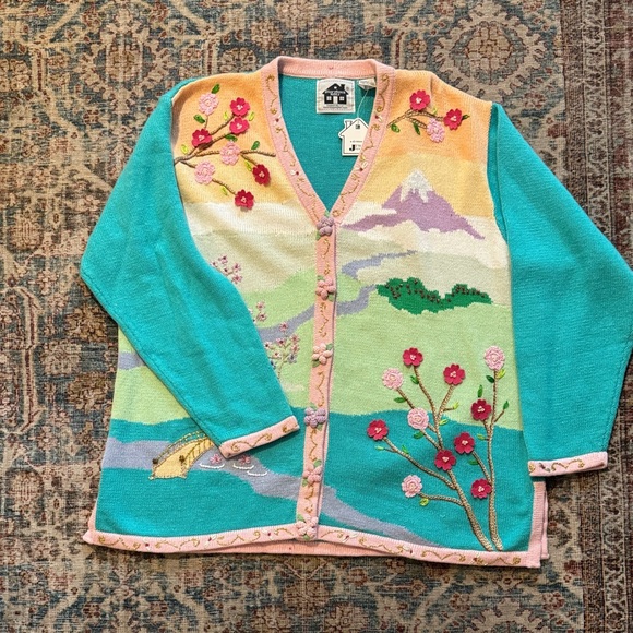 Colorful NWT Storybook Knits Shangria La  Floral Women's Cardigan size 1X - Picture 2 of 8